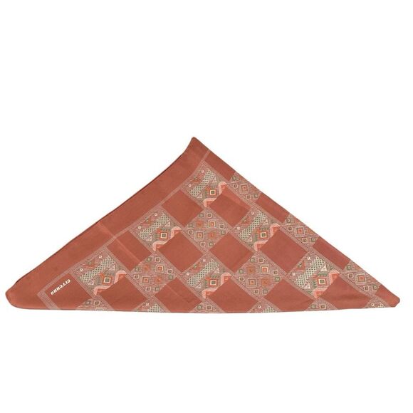 Vintage Errenno 100% Silk Made in Italy Brown Geometric Pattern Scarf - Picture 2 of 6